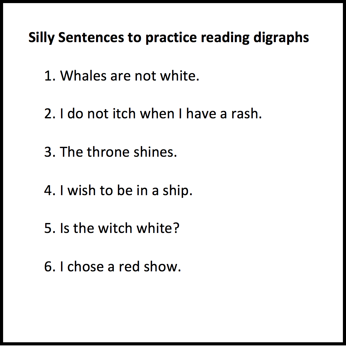 Silly sentences to read